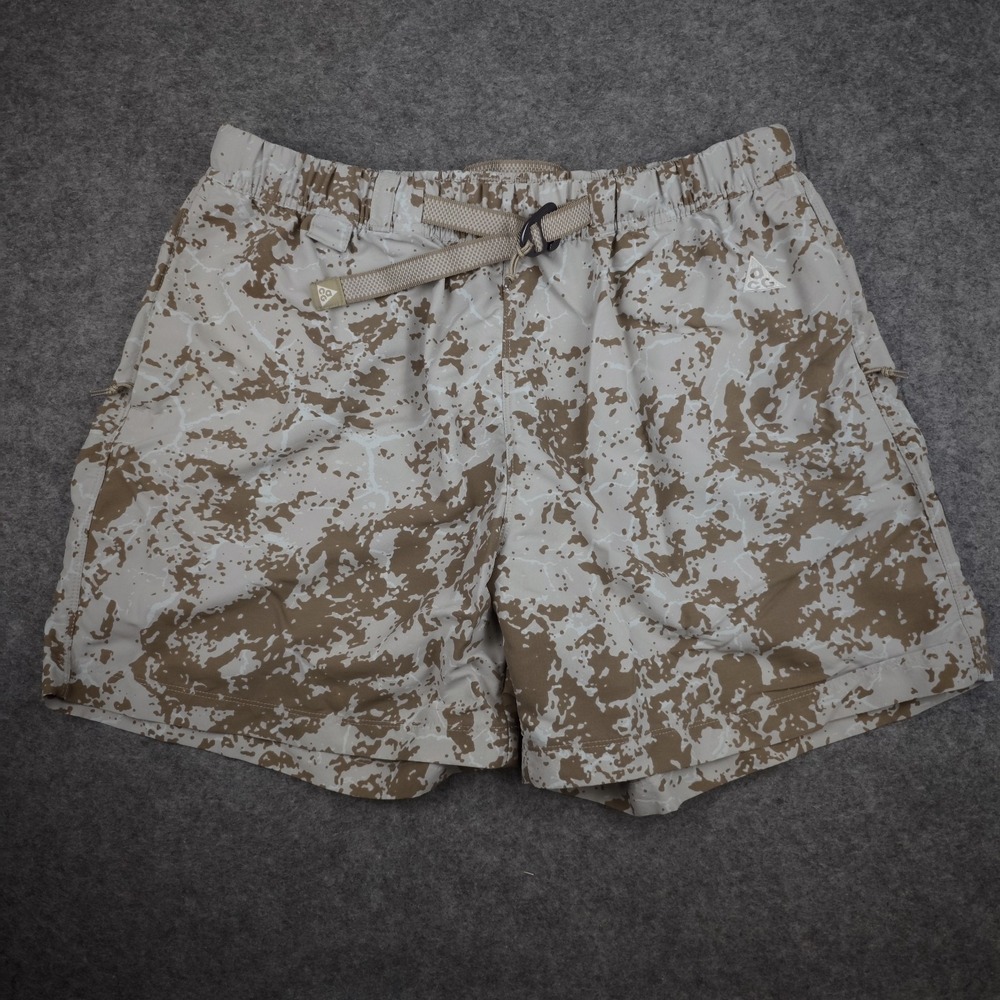 Nike ACG Print Trail Shorts Belted Men's Large FB8091-012 Tan Iron Ore Camo READ